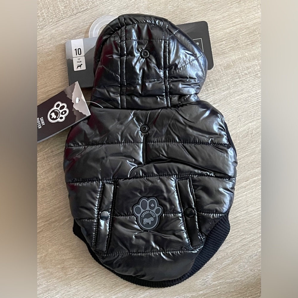 Canada Pooch Black Shiny Puffer Vest NWT Size 10 - Picture 4 of 13